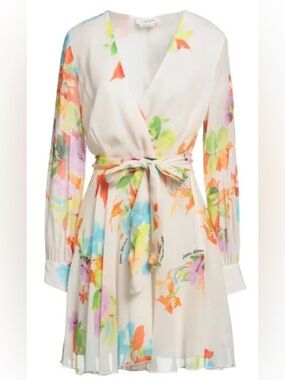 Anna Molinari Cream Floral Tie-Waist Long Sleeve Dress